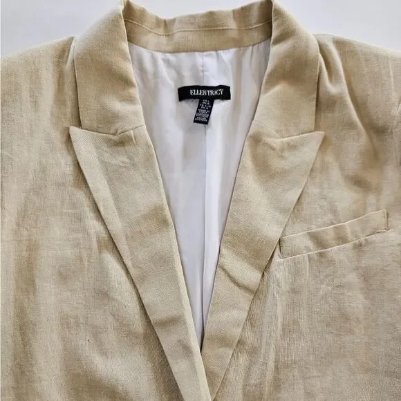 NWT Ellen Tracy Linen Relaxed Fit Oversized Blazer Jacket in Oatmeal Twill L - Picture 5 of 12